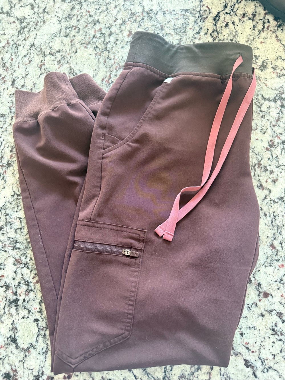 Figs Women's Espresso limited edition Jogger Pants with Pink Drawstring